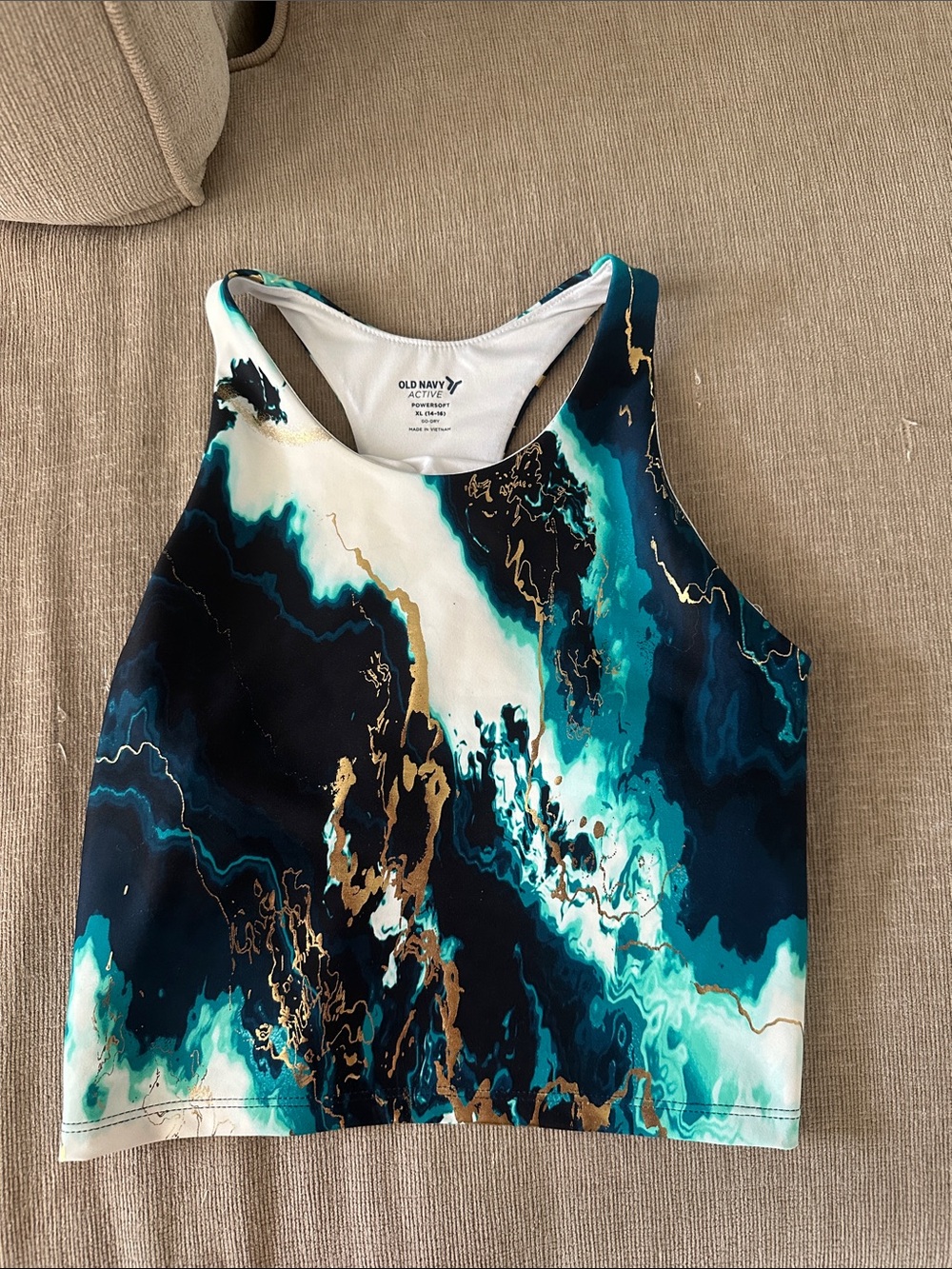 Old Navy Marble-Print Racerback Crop Top - Teal, Black, Gold